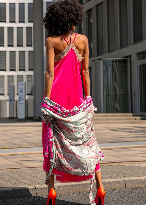 Boho Sommer Kleid Lingerie Optik Pink
