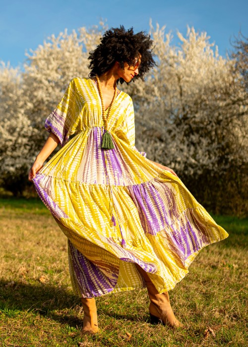 Maxi Dress 12 Mayla yellow violett Batik