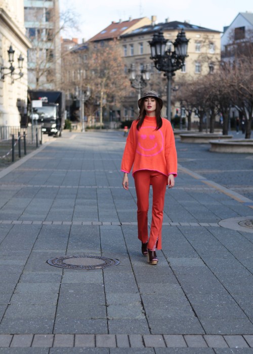 Boho Strick-Pullover Smile orange pink