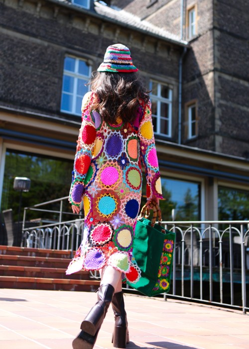 Boho Crochet Midi Tunika Kleid multi