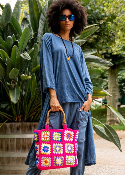 Boho Bag Shopper Tasche Crochet Pink