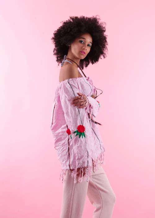 Boho Bluse Tunika Embroidery rosa