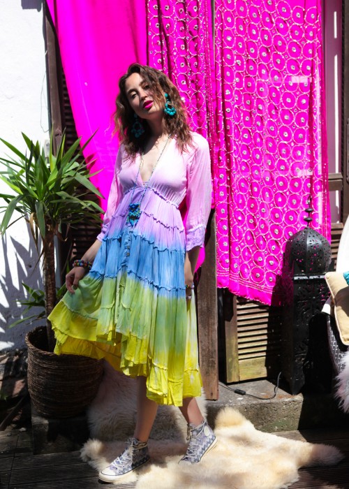 Boho Batik Kleid Monaco Rainbow